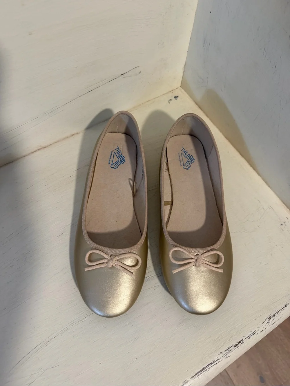 Thereabouts Girls Metallic Gold Ballet Flats with Bow Accent dressy party
